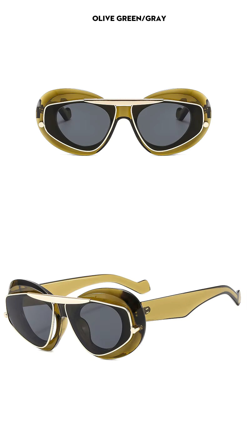 Men Women y2K Hip Hop Punk Oval Designer Square UV400 Glassess Sunglasses