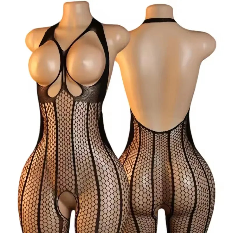 Sexy Erotic Open Crotch Bodystockings Hollow Pantyhose Fishnet Crotchless Jumpsuit