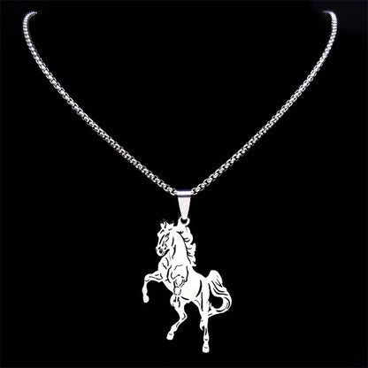 Women Men Stainless Steel Silver Color Aesthetic Horse Animal Necklace