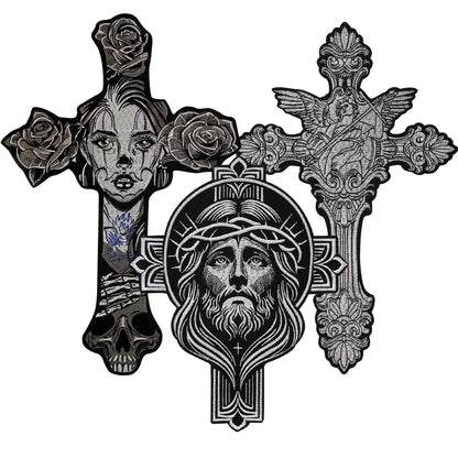 Big Cross Skull Gothic Punk Rock Iron on Patches Embroidered Crown Skull Patch Clothes Sewing Stickers