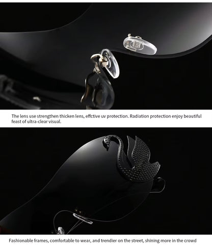 Y2k Women Fashion Swan Inlay Gradient Lens Shades Oversized Rimless Sunglasses Glasses