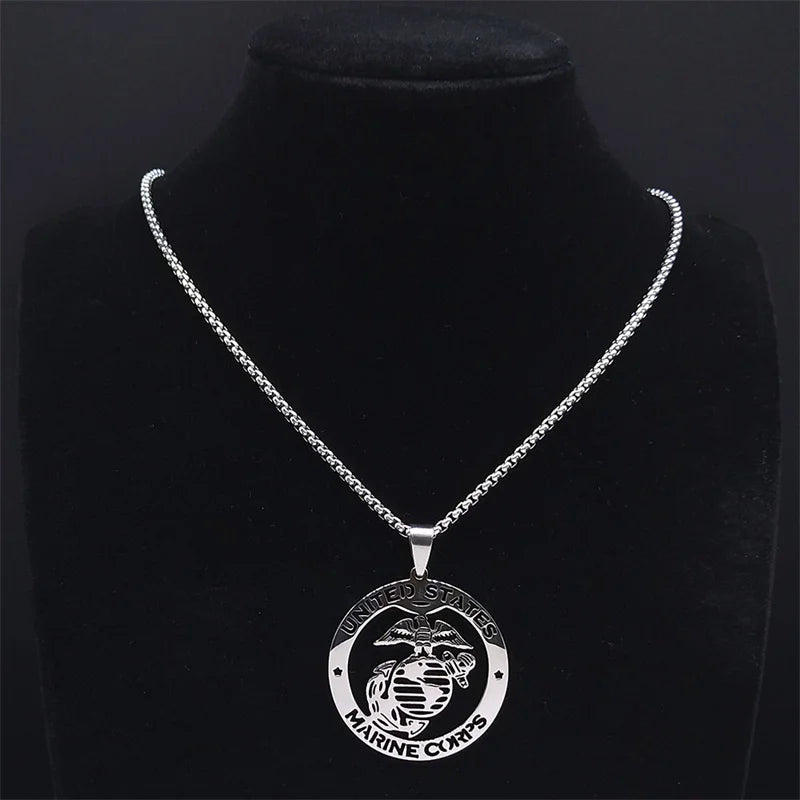 Men Stainless Steel Silver Color United State Marine Corps Pendant Necklace
