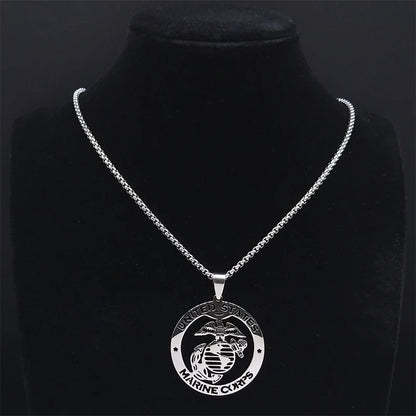 Men Stainless Steel Silver Color United State Marine Corps Pendant Necklace