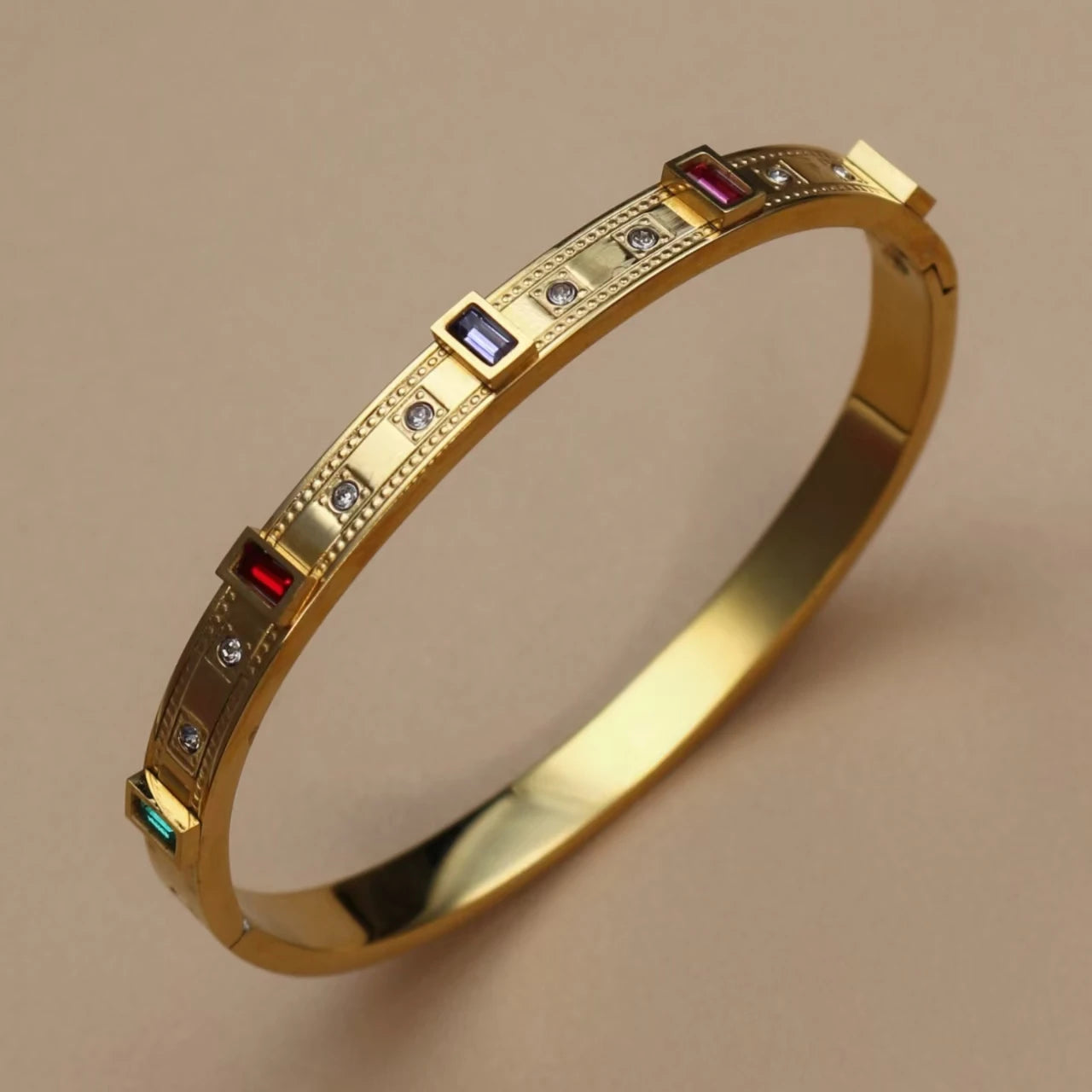 Women's cz Design Inlay Square Small Colored Zircon Stainless Steel Gold Color Bracelet Bangle
