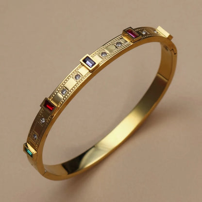 Women's cz Design Inlay Square Small Colored Zircon Stainless Steel Gold Color Bracelet Bangle