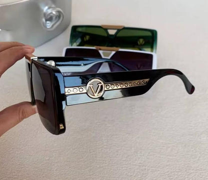 Men Women Punk Vintage Square Designer Letter V Driving UV400 Eyewear Sunglasses