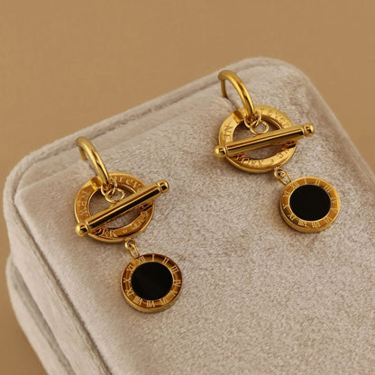 Women Stainless Steel Roman Numeral Pendant Love Earrings Wedding