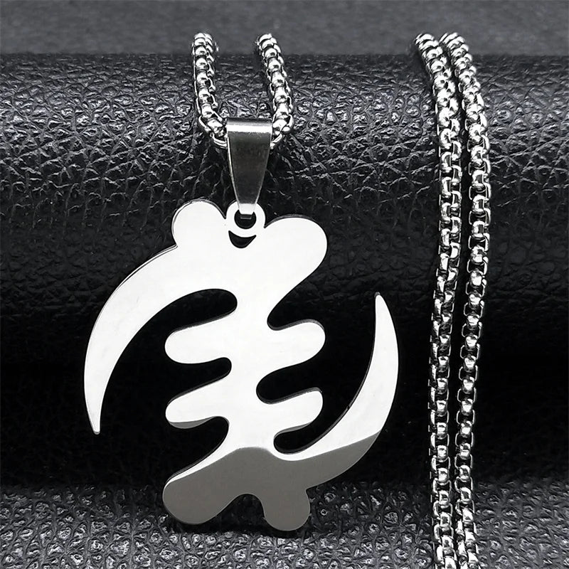 Women Men Stainless Steel Silver Color Ethnic Adinkra Gye Nyame Ghana African Chain Necklace