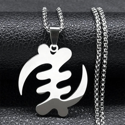 Women Men Stainless Steel Silver Color Ethnic Adinkra Gye Nyame Ghana African Chain Necklace