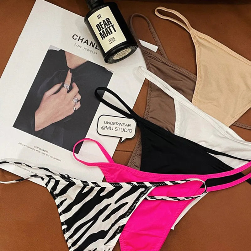 Low Waist Women G-String Leopard Ice Slik T-back Underwear Seamless Briefs Thong