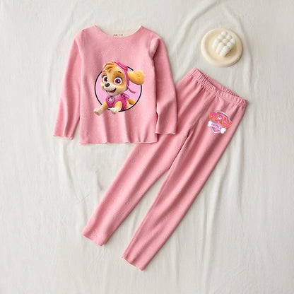 Paw Patrol Kids Warm Nightgown Girl Cute Cartoon Pink Pajama Tops + Pant Sets