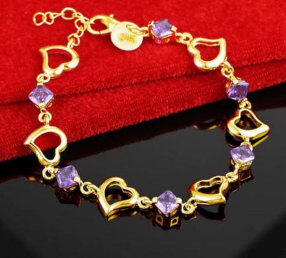 925 Sterling Silver Heart Purple Zircon Women Engagement Party Bracelet