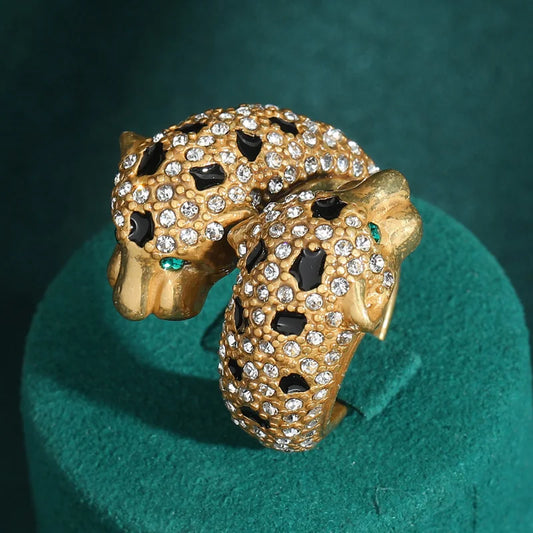 Women Luxury Leopard 18K Gold-Plated Zirconia Wild Artistic Design Ring