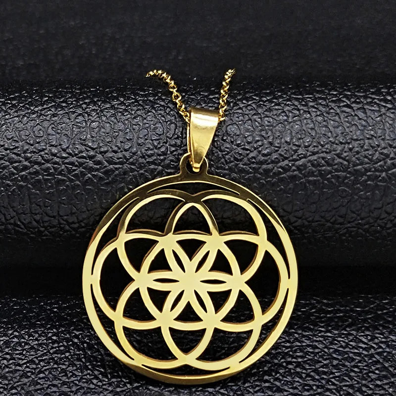 Women Men Sacred Geometry Seed of Life Talisman Yoga Flower of Life Stainless Steel Mandala Necklace