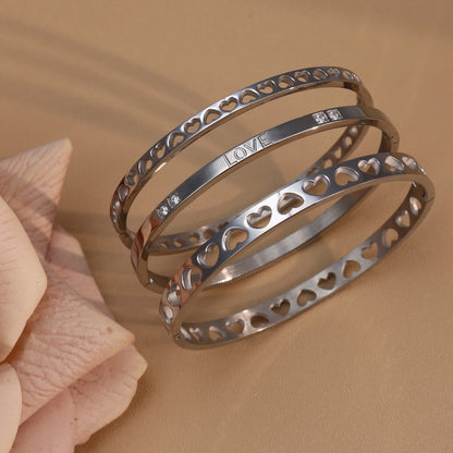18K Gold-Plated LOVE Stainless Steel Zircon Openwork Bangle Bracelet Women's Jewelry