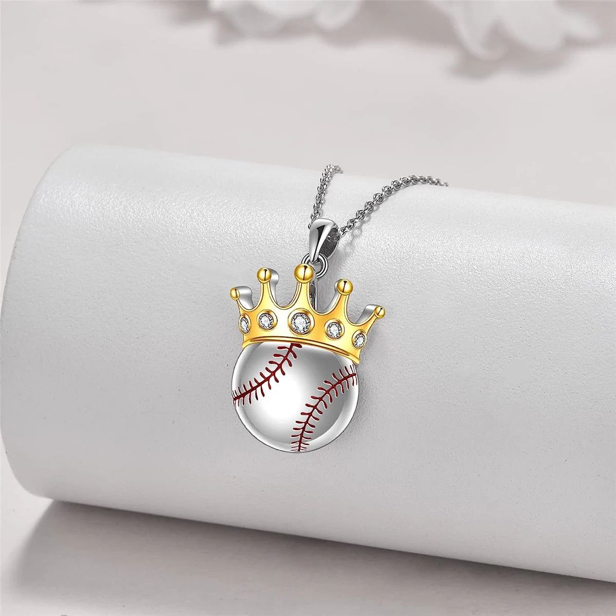 Women Fashionable Boys Youth Sports Style Baseball Crown Pendant Necklace Gifts