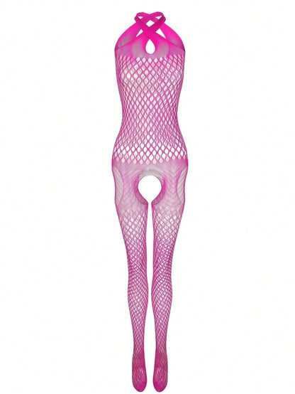 Sexy Open Crotch Bodystocking Mesh Bodysuit Crotchless Costumes Sleeveless Catsuit Erotic Lingerie