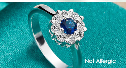 925 Sterling Silver Bule Round Zircon Women Man Fashion Wedding Engagement Party Charm Ring