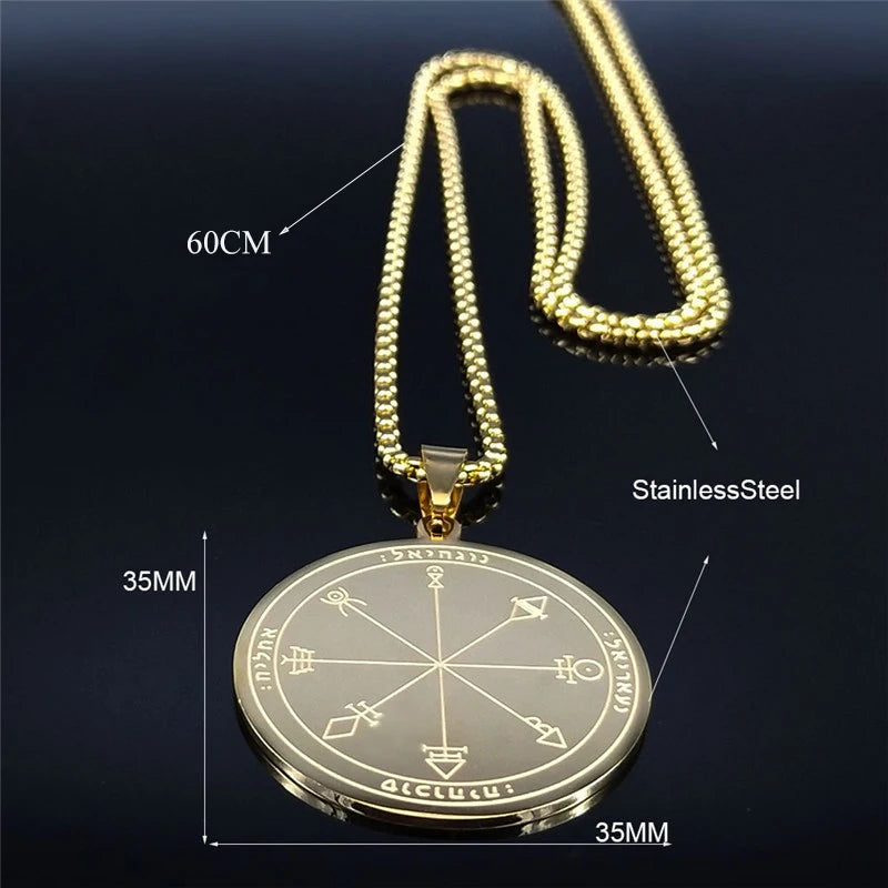 Men Talisman of Protection Good Luck Wealth Seal of Solomon Stainless Steel Necklace