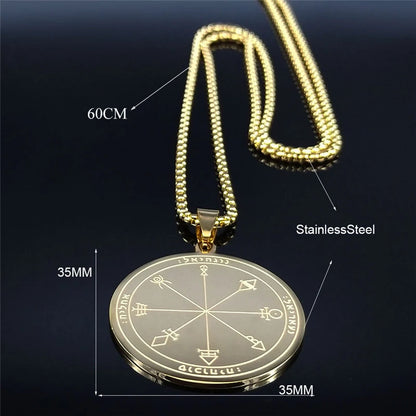 Men Talisman of Protection Good Luck Wealth Seal of Solomon Stainless Steel Necklace