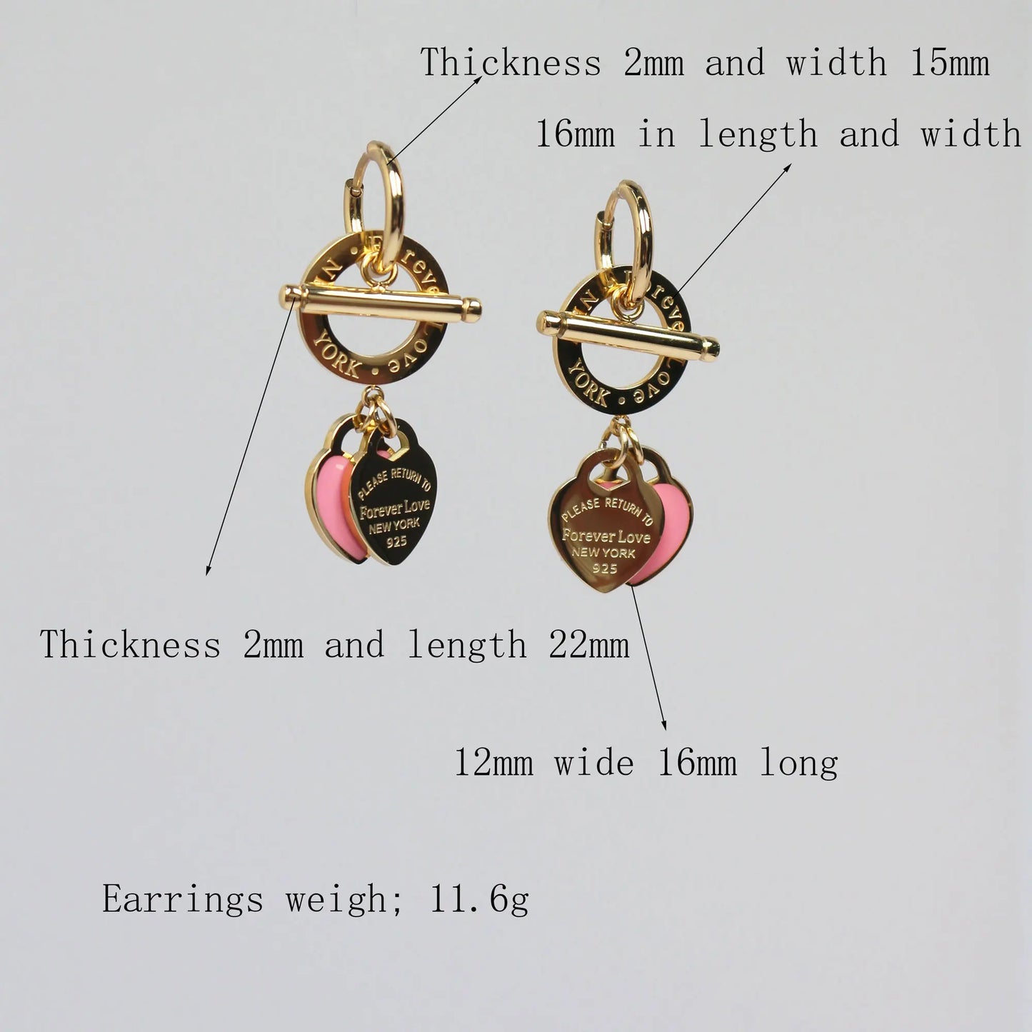 Women Fashion Stainless Steel Heart-Shaped Pendant Love Earrings