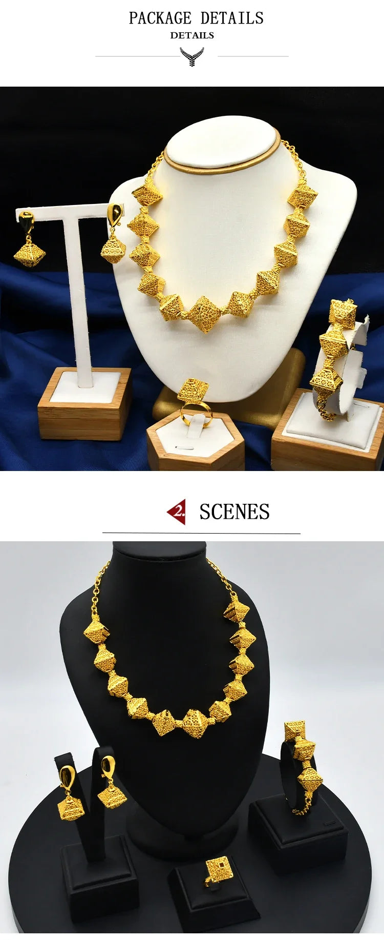 Fashion Indian 24K Gold Color Women African Wedding Dubai Necklace Earrings Bracelet Ring Jewelry Set