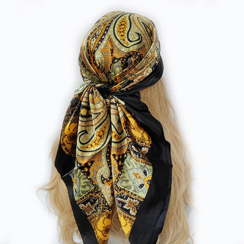 90cm Women Four Seasons Square Silk Satin Bandana Wrap Shawl Scarves Scarfs Spk11