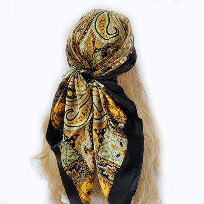 90cm Women Four Seasons Square Silk Satin Bandana Wrap Shawl Scarves Scarfs Spk11