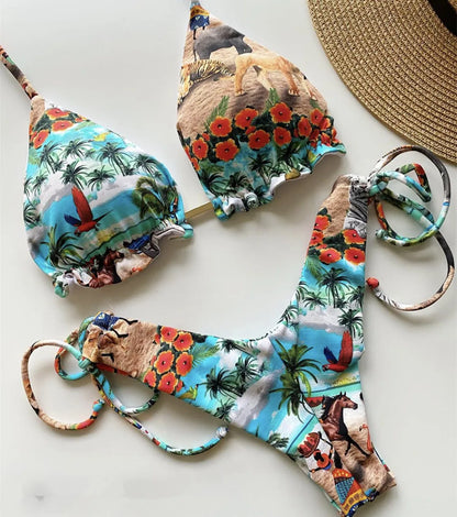 Striped Knotted Swimsuit Beach Sexy Thong Swimwear Bandage Brazilian Mirco Bikinis