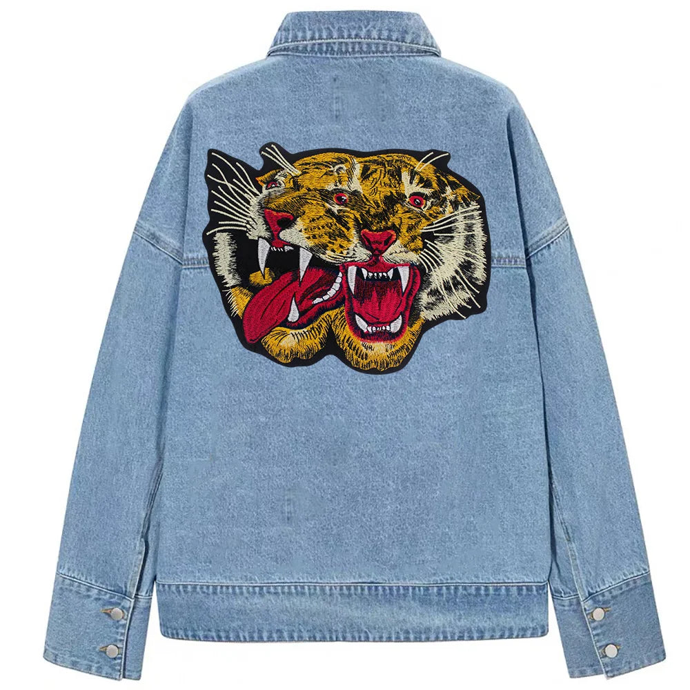 Large Size Biker Applique Fierce Tiger head Embroidery Patches Iron on for Clothes Animal Stickers Patch