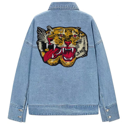 Large Size Biker Applique Fierce Tiger head Embroidery Patches Iron on for Clothes Animal Stickers Patch