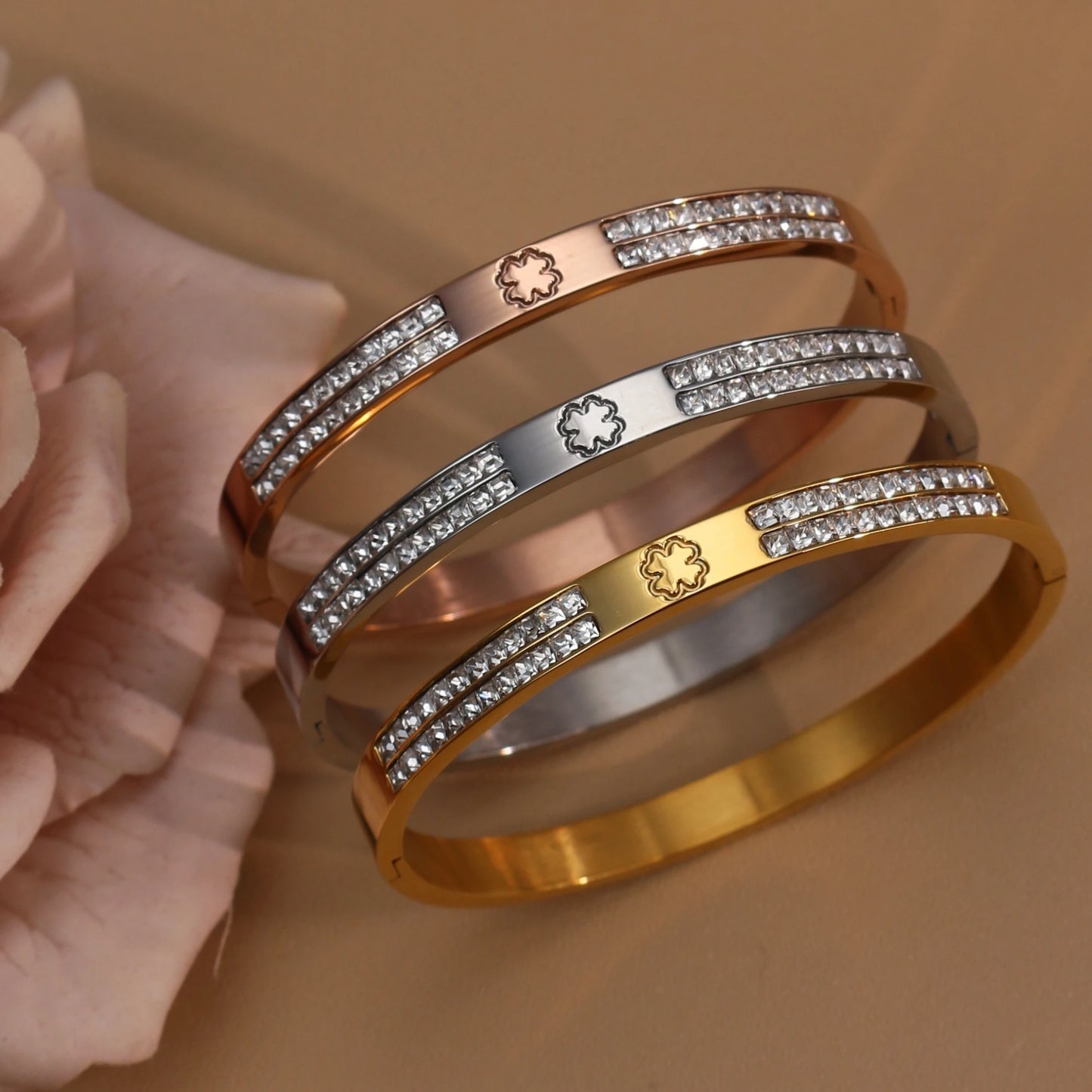18K Gold-Plated Cross Screwdriver Stainless Steel Zircon Bangle Bracelet Women's Jewelry