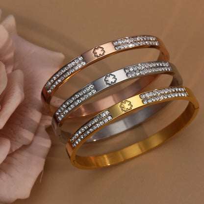 18K Gold-Plated Cross Screwdriver Stainless Steel Zircon Bangle Bracelet Women's Jewelry