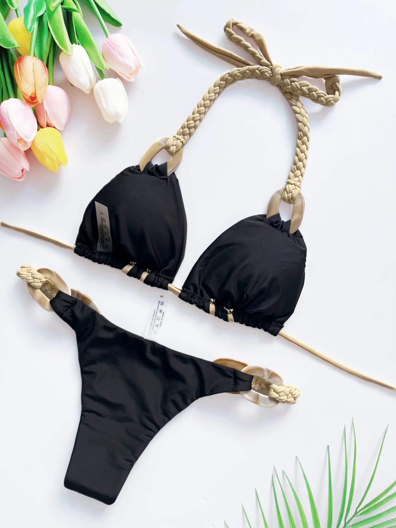 women Halter micro bikini ring Weave triangle swimsuit Brazilian bathing two pieces suit