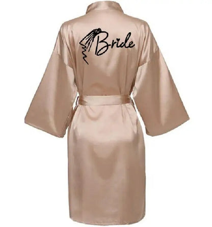 Women Wedding Bridal Bride Robe Printed Kimono Satin Pajamas Bridesmaid Bathrobe