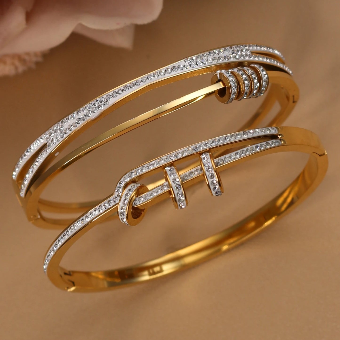 Delicate Crystal Cutout Knot Stainless Steel Gold Color Women's Charm Bracelet