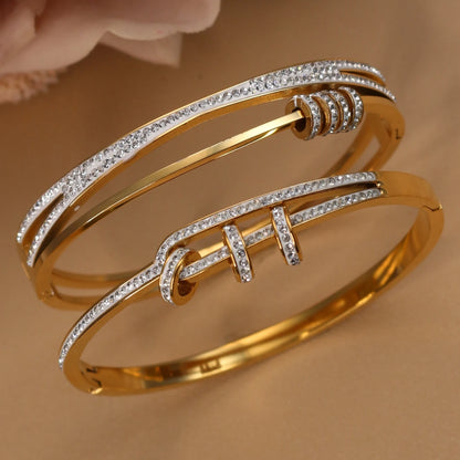 Delicate Crystal Cutout Knot Stainless Steel Gold Color Women's Charm Bracelet