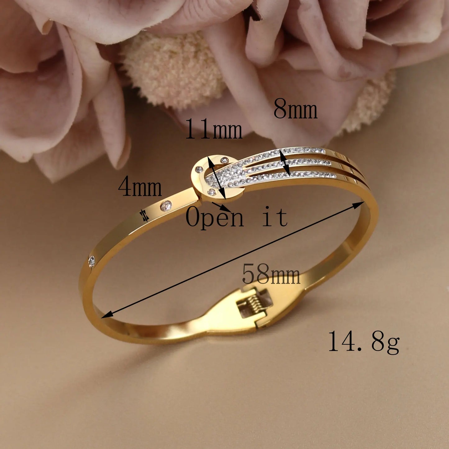 Women 18k Gold Plated Crystal Hollow Open Stainless Steel Bracelet