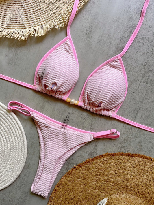 Women Sexy Triangle Swimsuit Solid Swimwear Padded Bathers Bathing Swimming String Bikini Suit