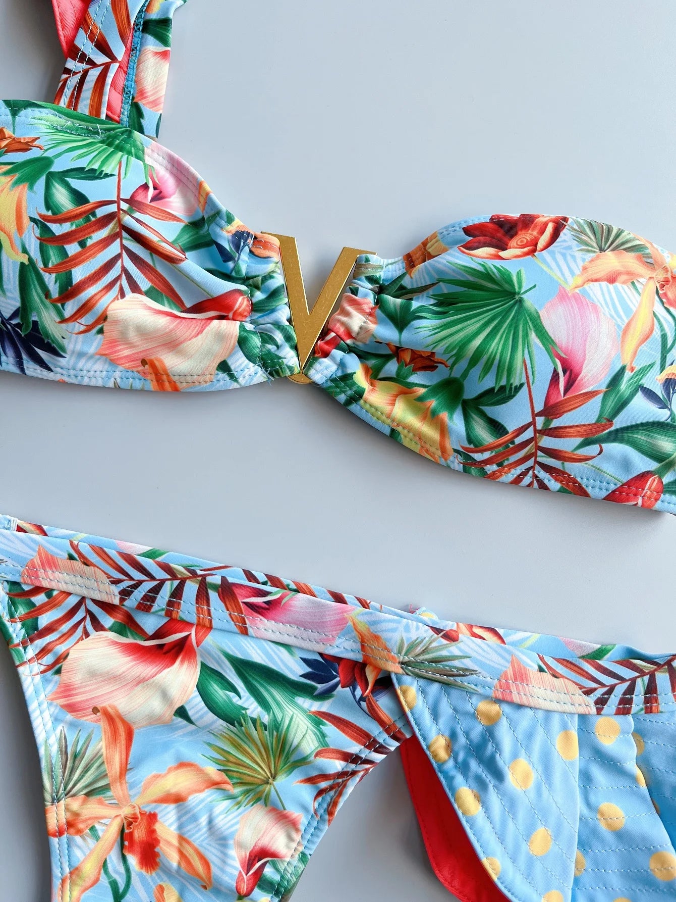Two-Pieces Sexy Floral Push-Up Strappy Ruffles Bandage Bikini Swimsuit Swimwear Bathing Suit