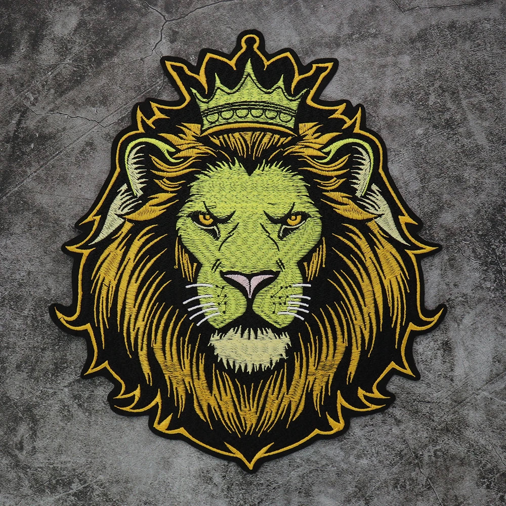 Embroidery Crown yellow Lion Biker Rock Patch Appliques Iron on Patches Badge Clothes Sewing