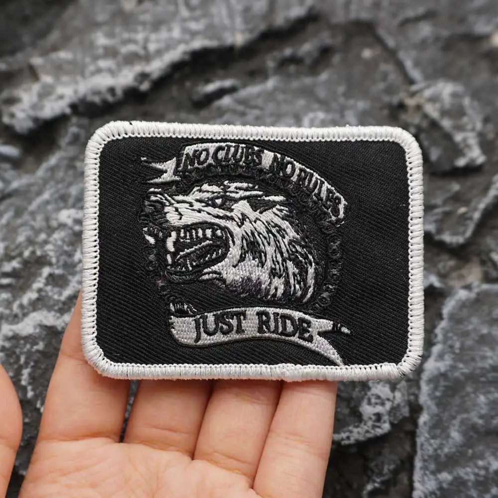 NO CLUB NO RULES JUST RIDE Wolf Head Embroidered Patch Iron on / Sew Applique Patches