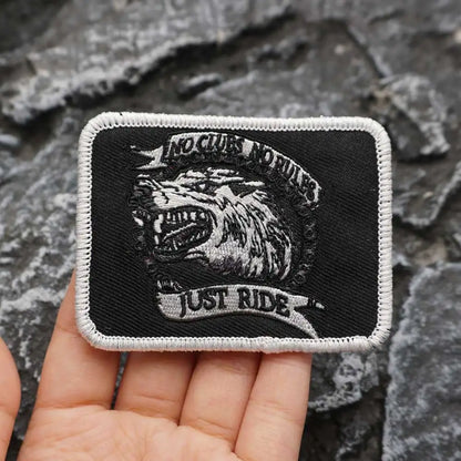 NO CLUB NO RULES JUST RIDE Wolf Head Embroidered Patch Iron on / Sew Applique Patches