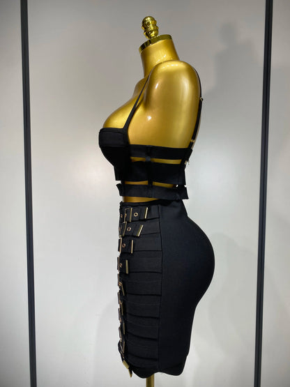 Sexy Cut Out Mini Bandage Two Piece Celebrity Evening Birthday Club Party Skirt Dress