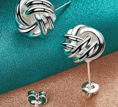 925 Sterling Silver Knot Twist Woman Wedding Engagement Fashion Party Charm Stud Earrings