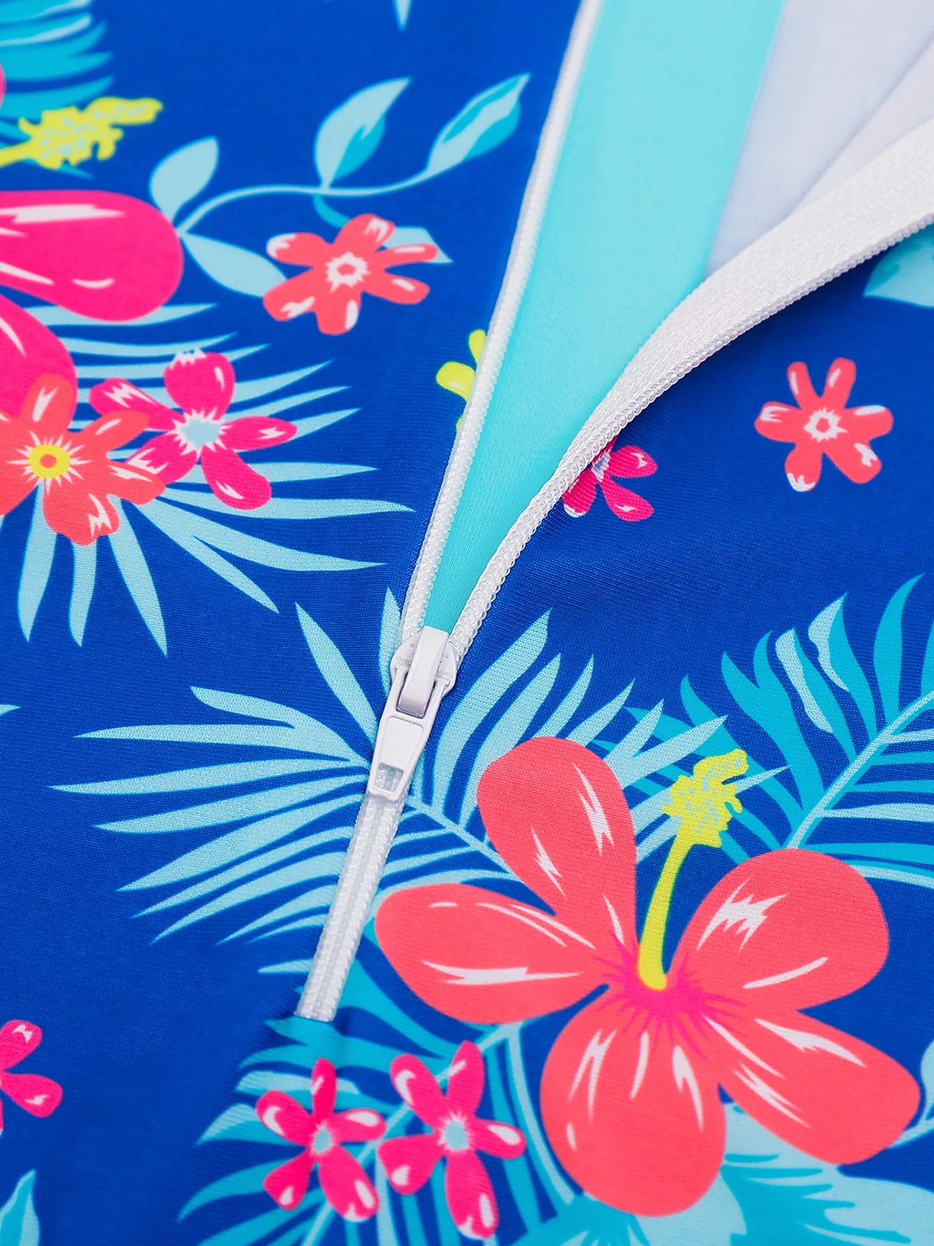 Girls Kids One-Piece Long Sleeve Plants Print Beach Swimwear Boyleg Shorts Swimsuit