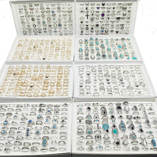 100pcs/Lot Wholesale Bohemia Mixed Style Rhinestone Snake Fake Opal Stone Enamel Rings