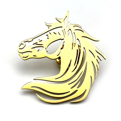 Men Horse Head Brooch Hollow Stainless Steel Gold Color Lapel Brooches Pin