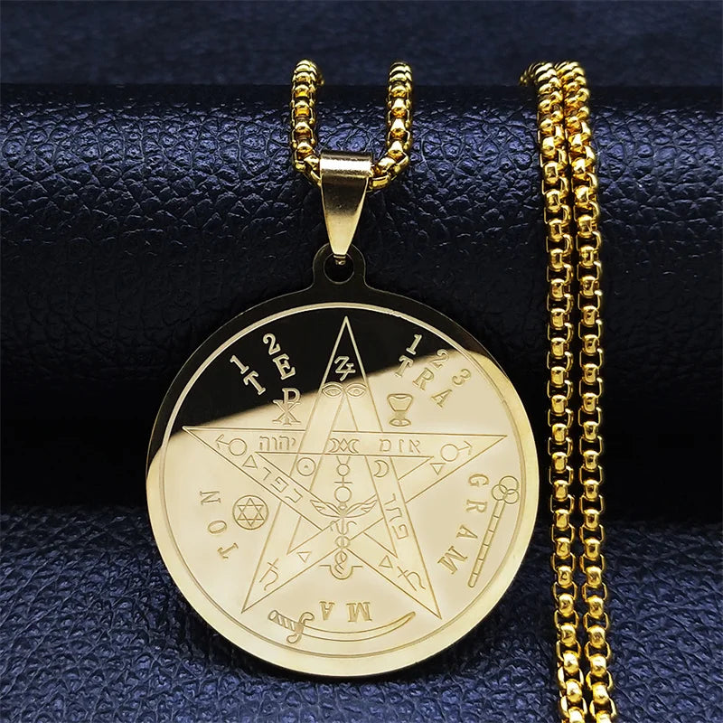 Men Seal of Solomon Talisman Protection Seven Archangels Amulet Stainless Steel Necklace