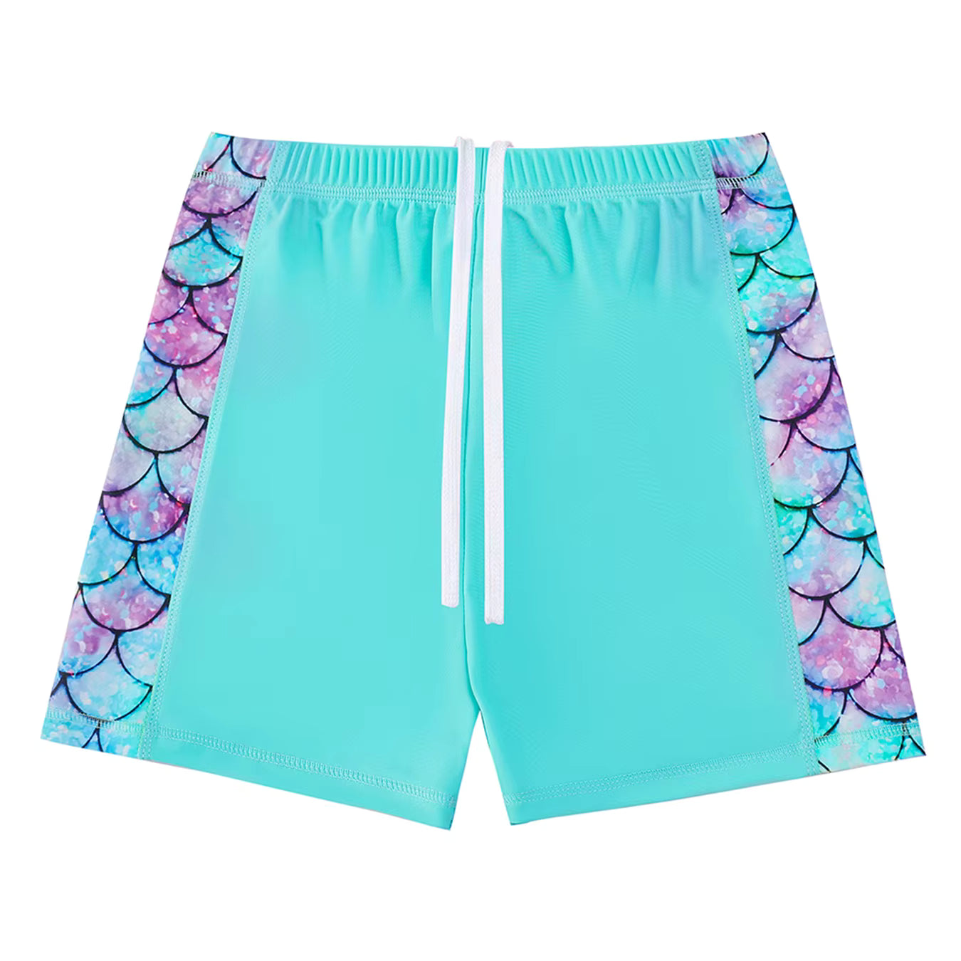 2pcs Kids Girls Mermaid Scale Print Short Sleeve Rash Guard Tops Boyleg Shorts Swimwear Suit